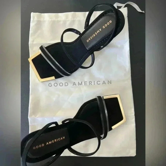 GOOD AMERICAN  The Standout Square Toe Sandal Suede Black Size 10 1/2 - Picture 4 of 9